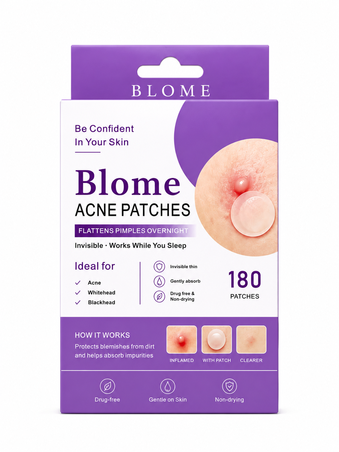 BLOME Beauty Acne Patches - 180 Hydrocolloid Acne Pimple Patches with Tea Tree Oil and Salicylic Acid
