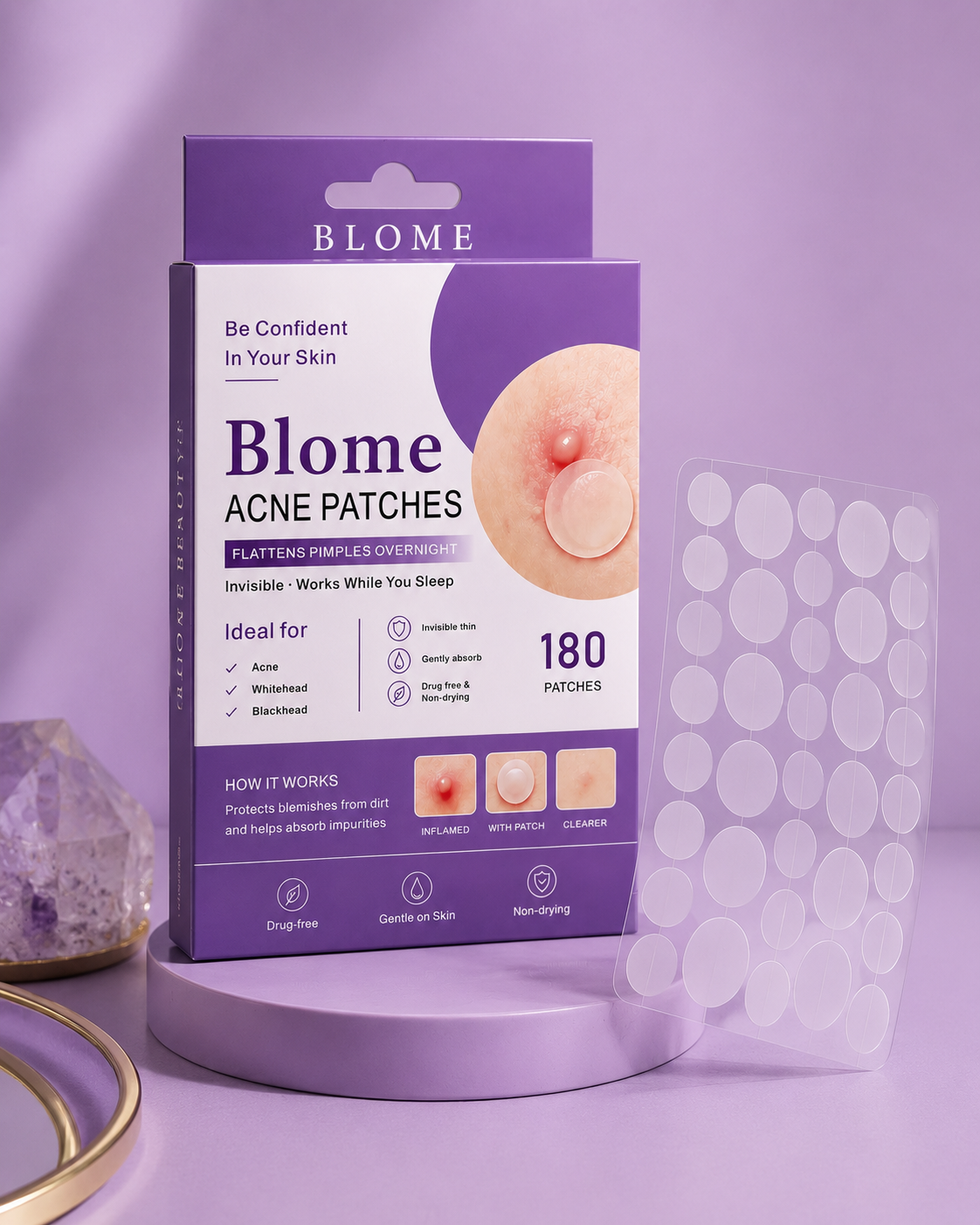 BLOME Beauty Acne Patches - 180 Hydrocolloid Acne Pimple Patches with Tea Tree Oil and Salicylic Acid